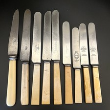 Vintage Sheffield Table Knives Mixed Lot Faux Bone Handles Stainless Steel x 9