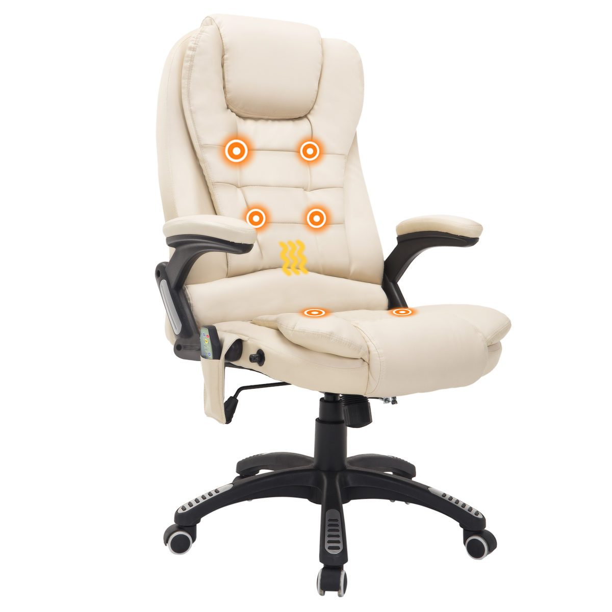 Executive Office Chair Massage Heat Pu Leather Reclining Beige - Image 2
