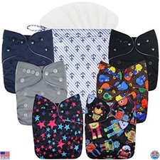 Wegreeco 6-Pack Adjustable Cloth Diapers with Inserts  Wet Bag - Boy Prints