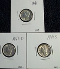 Mercury Dime lot  1941 P-D-S   Lot of 3 Au/Uncirculated  (.99 cent start NR)