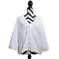 GAP Floral Embroidered 100% Cotton Gauze Cottagecore Sz L Button Front Blouse