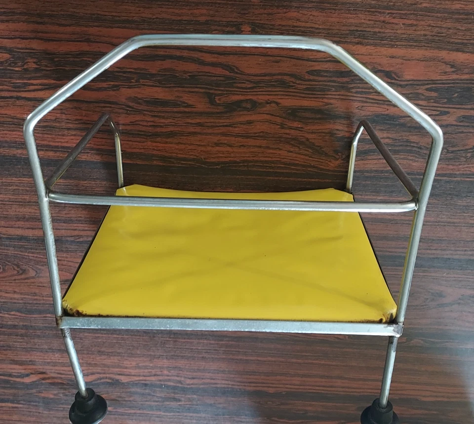 Vintage Child Toddler Booster Seat Highchair 1950s yellow vinyl  and Chrome  - Image 2 of 4