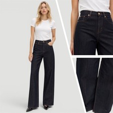 Womens M&S High Waisted Smart Wide Leg Jeans Indigo Mix Tailored Look Denim