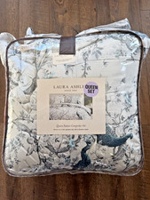 Laura Ashley Queen Sateen Belvedere Comforter Set Midnight Blue 100 Cotton NEW