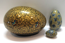 VTG PAPER MACHE Easter/Spring Eggs from India ~ LOT Of 3 ~ Excellent