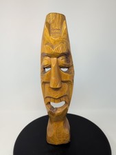 Hand Carved Wooden 13.25" Lacquered Tiki Mask Decor Vintage Hawaiian Ethnic