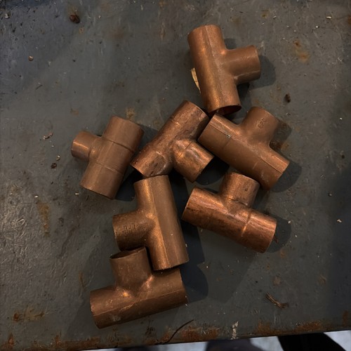 Lot of 7 - 1/2" Copper Tee Fittings CxCxC Sweat Solder Plumbing