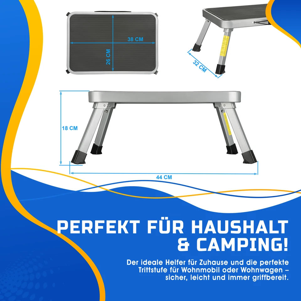 Trittstufe klappbar Tritthocker Stahl bis 150 kg Wohnwagen Wohnmobil Camping - Bild 4 von 4