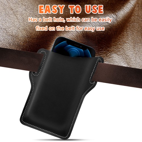Men Vertical PU Leather Pouch with Waist Belt Loop Cell Phone Holster Wallet Bag - Picture 17 of 42