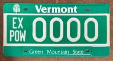 Vermont 1990's MILITARY EX POW SAMPLE License Plate # 0000