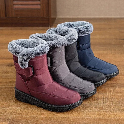 Women's Waterproof Slip-On Snow Boots - Fur-Lined, Warm Ankle Boots, Size US 8 (Black) 2 thumbnail image
