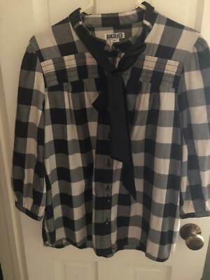 Quiksilver Roxy Size LARGE  BLOUSE BUFFALO PLAID BLACK/CREAM new