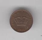 Coin 1901 Crete Greece 1 lepton showing crown on obverse, uncirculated scarce