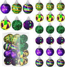 24Pcs Mardi Gras Ball Ornaments, Shatterproof Mardi Gras Decoration Tree Balls f