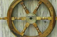 18" Nautical Wooden Ship Steering Wheel Pirate Wood Brass Fishing Wall Decor