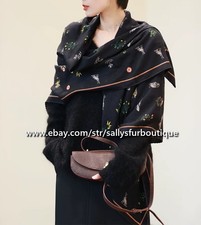 70 Cashmere 30 Silk Wrap Scarf Animals Print Double Face Thin Shawl 53" Black