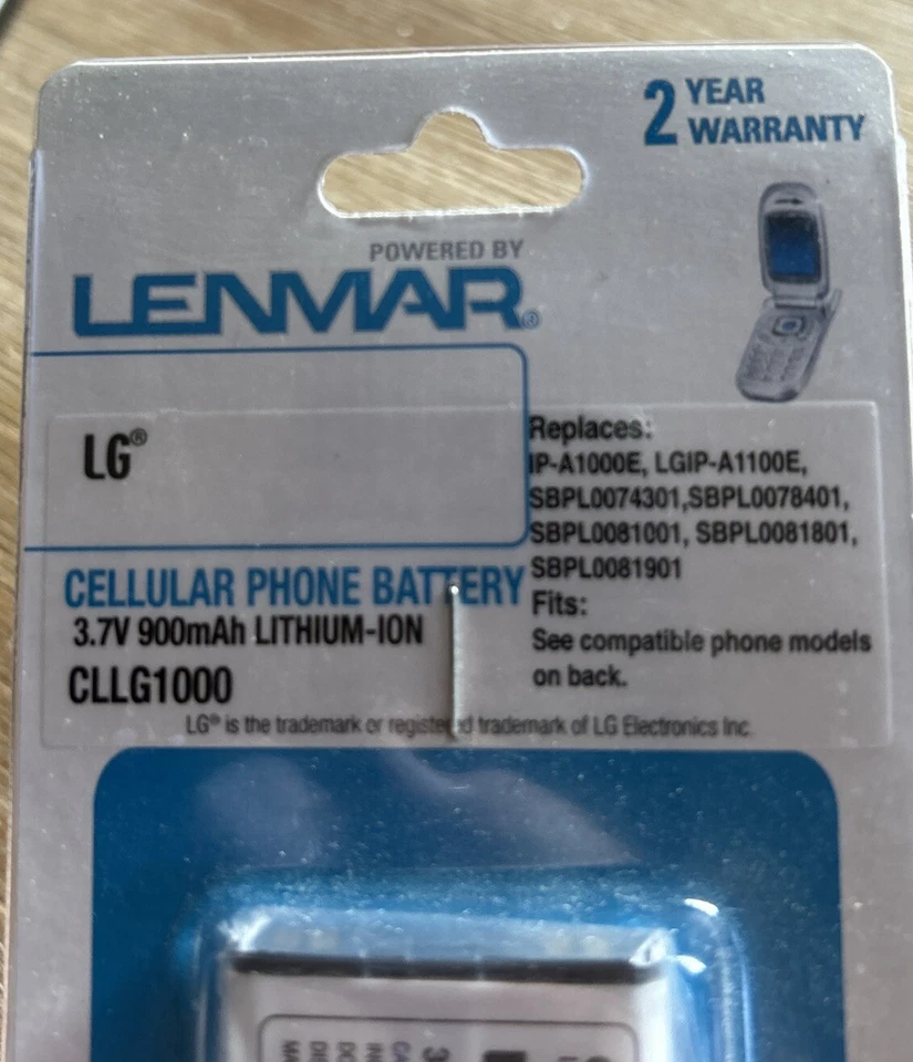 Batería de iones de litio para teléfono celular Lenmar CLLG1000 3,7 V 900 mAh nueva sellada Foto 3 de 4