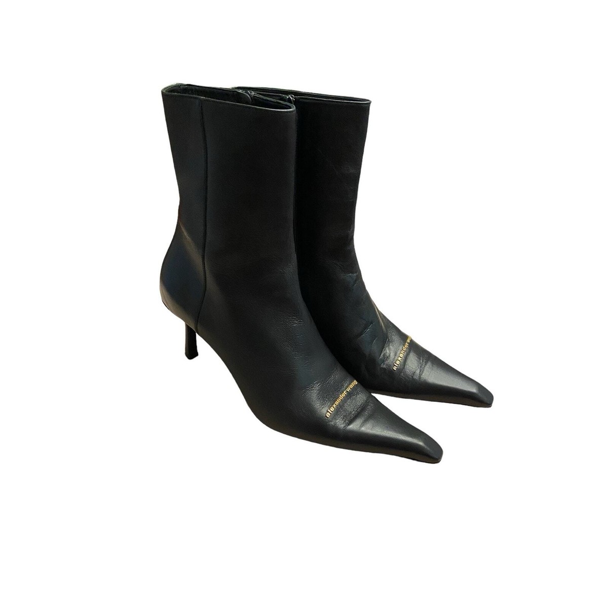 Alexander Wang Viola 65 Logo Zip Bootie Leather Stiletto Alexander Wang Viola 65 Logo Zip Bootie Leather Stiletto