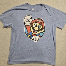 Nintendo Super Mario Bros Character Graphic Print Blue T-Shirt Size XL