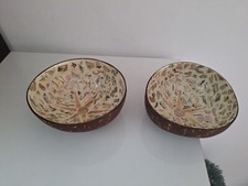  Vase bol  bois vintage en  noix de coco et coquillage 