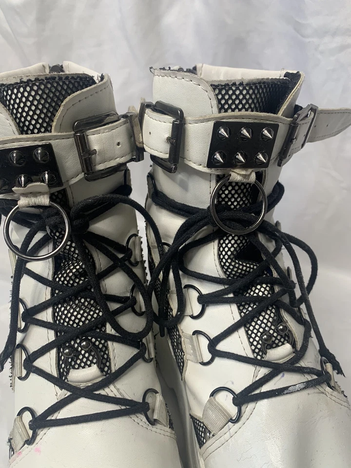 White Ankle Length Gothic platforms With Black Laces And Black Accessories - Image 4 of 4