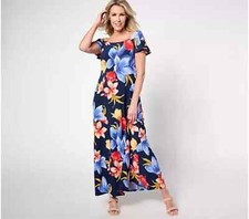 Attitudes by Renee Tall Jersey Flutter Sleeve Maxi Dress Night Blooms TL A637011