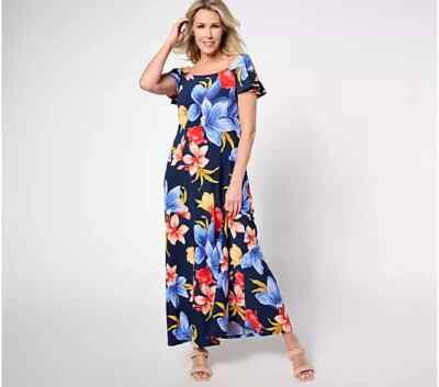 tall jersey maxi dress Attitudes by Renee Flutter Sleeve Night Blooms TL A637011 RR2X