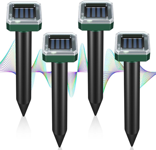 Mole Repellent Solar Powered for Lawns 4 Pack Gopher Repellent Ultrasonic Vole R
