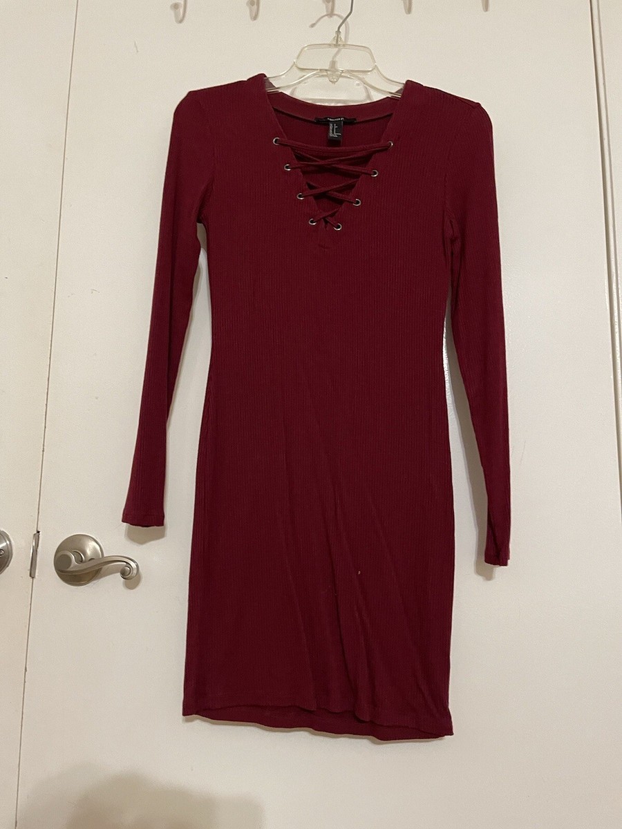 Forever 21 Burgundy lace up V-neck dress. Size S