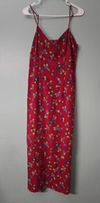 Vintage 80s Meghan Elisse Red Floral Dress 54" Long Side Slit Strappy Size 9/10 