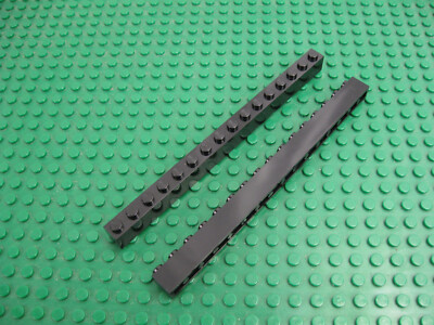 2x Vintage LEGO Black Brick 1 x 16 Stud Long Beam 6199 2162 6987