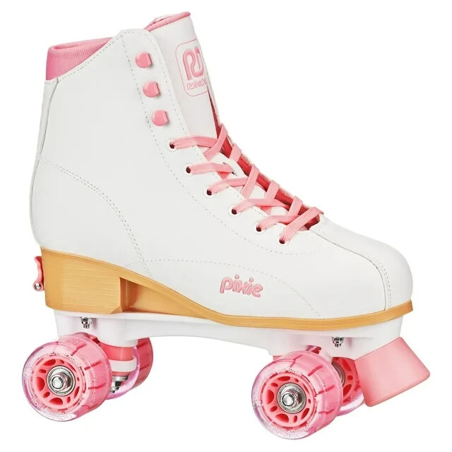 Patins à Roulettes Quad Vintage Années 80 – Roller Derby – Taille 39 (femme) – Blanc/Rose