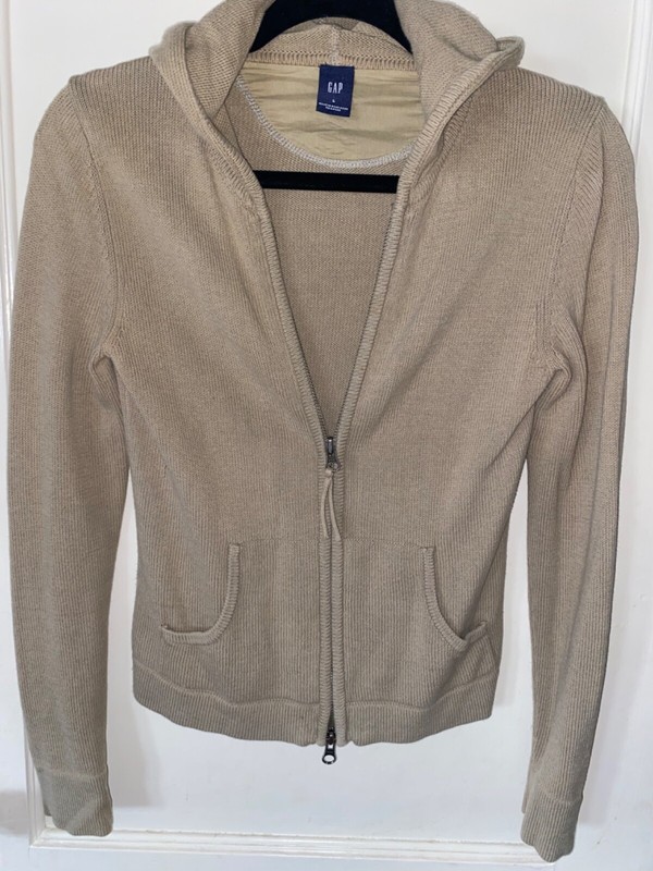 GAP girls khaki zip up knit hoodie Sz L