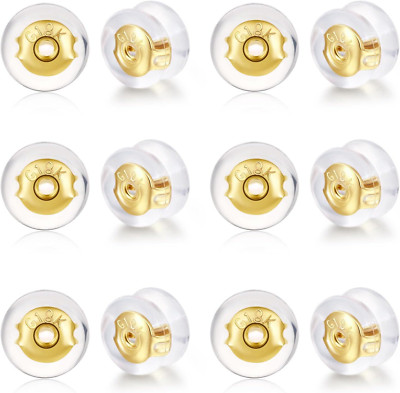 18K Gold Locking Secure Earring Backs for Studs, Silicone Earring Backs Replacem