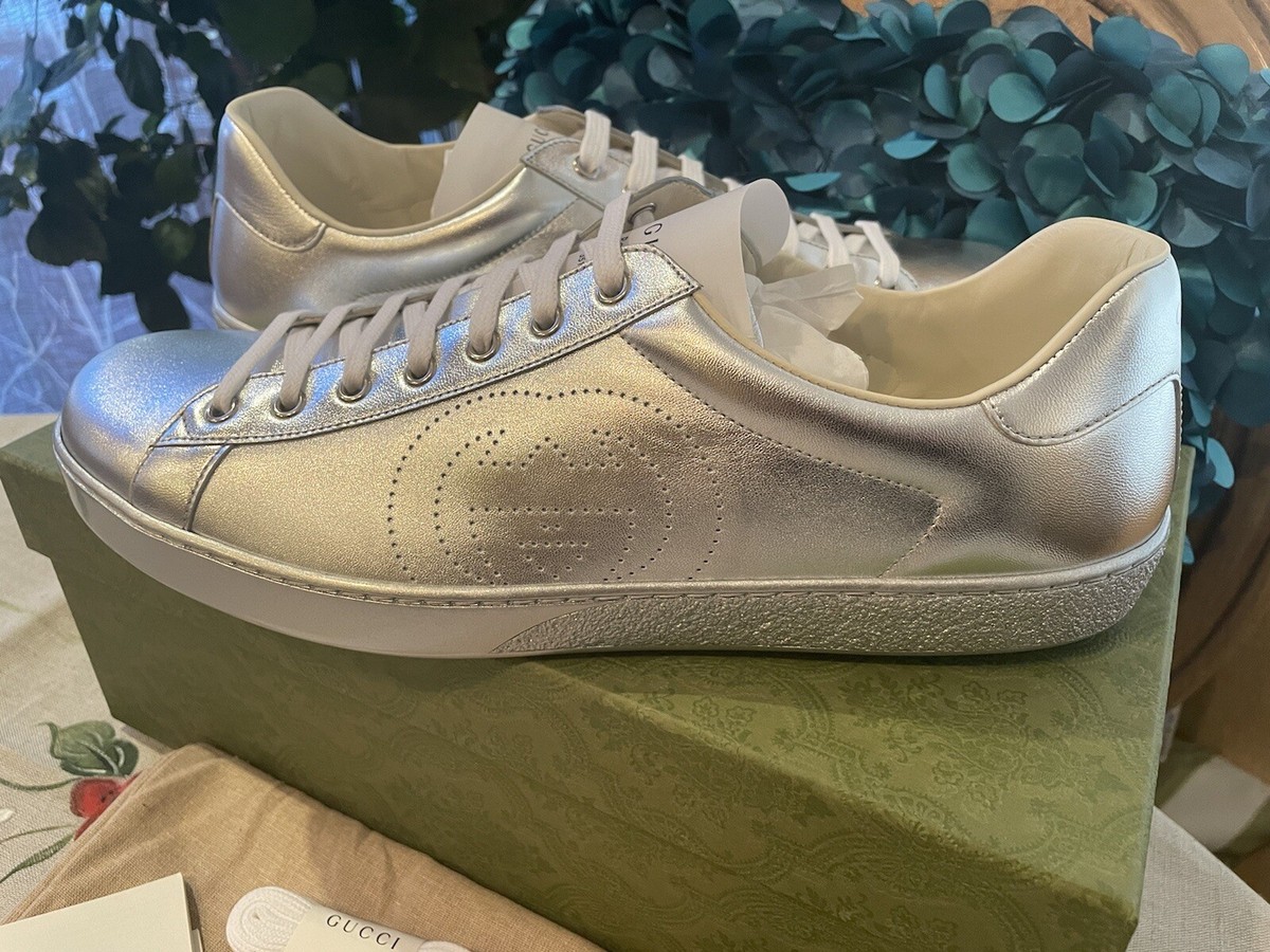 NIB Gucci Ace Men's Low-top Silver Sneakers 11 US (Gucci 10.5