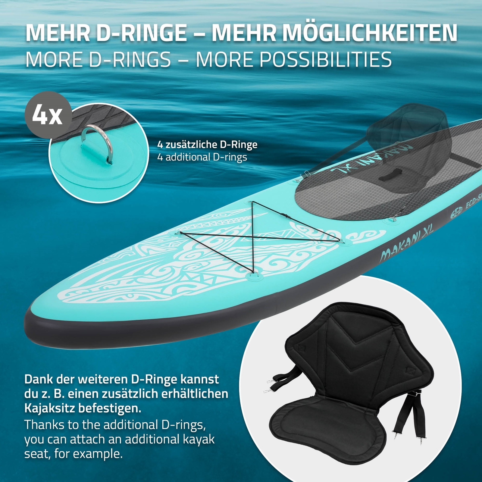 Surfboard Stand Up Paddle SUP Board Makani Türkis aufblasbar 380 cm