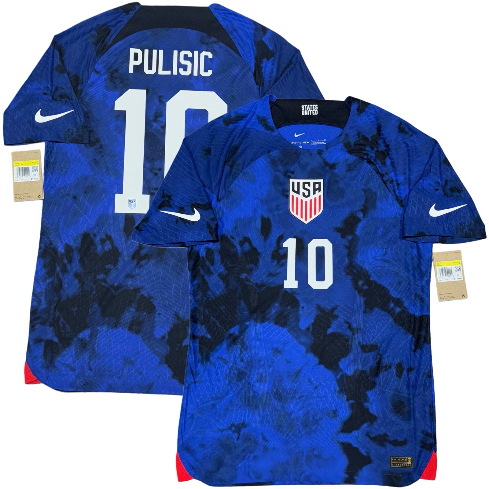 2022 USA Authentic Away Jersey #10 Pulisic Small Player Specs World Cup USMNT