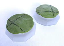 Vintage Art Deco Powder Jars Box Jar Set Green Celluloid Lids & Frosted Glass