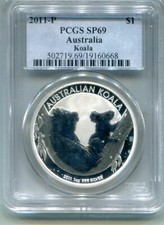 2011-P Australia 1 uncja Srebrna Moneta bulionowa Koala 1 $ PCGS MS69