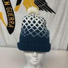 Vintage Wigwam Beanie Pom Creslan Acrylic Winter Beanie Ski Hat Blue Made In USA