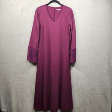 Pyramid Collection Long Dress Womens S Red Wine Cotton Lace Lagenlook Prairie 