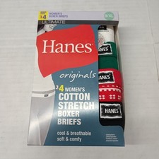 NEW Women  s Hanes 4 Pk Ultimate Cotton Stretch Boxer Briefs Size 8/XL