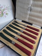 Vintage 1930s EPNS Art Deco Red Handle Butter Knives Boxed Kensington Cutlery 