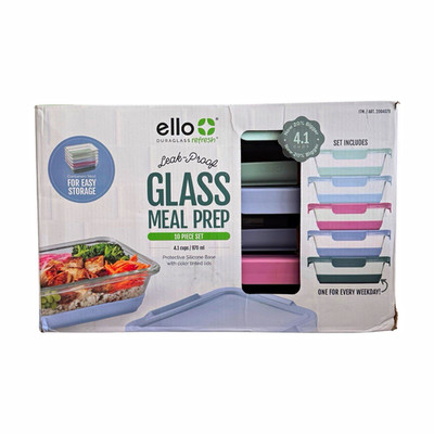 Ello Duraglass Refresh 10pc Rectangular Glass Set w/ Snap Lids, Leak-Proof