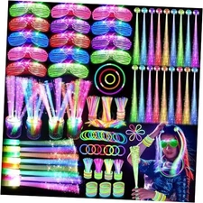 148 PCS Glow in the Dark Party Supplies, 16 Fiber Optic Wands, 14 LED Glasses, 
