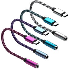 USB Type C to 3.5mm 4pack Female Headphone Jack Black/Red/Blue/Purple