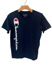 Champion T Shirt Boy's Size Large Blue Short Sleeve Graphics Logo Crew Neck NEW