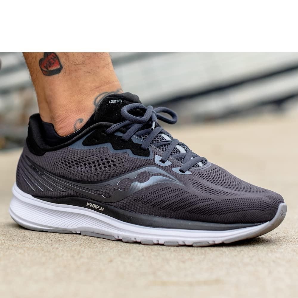 Saucony Mens Ride14 Running Shoe, Charcoal/Black thumbnail 2