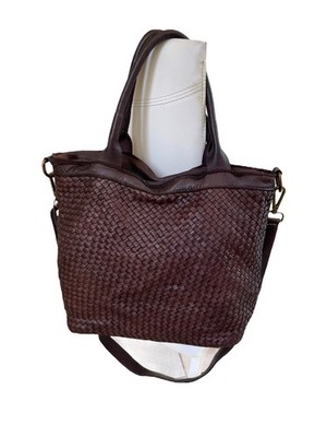Shopper Umhängetasche Echtleder gewaschen Vintage geflochten