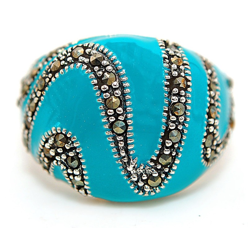 Heat Treated AAA Grade Enamel 925 Sterling Silver Ring Sz 9 F8-1